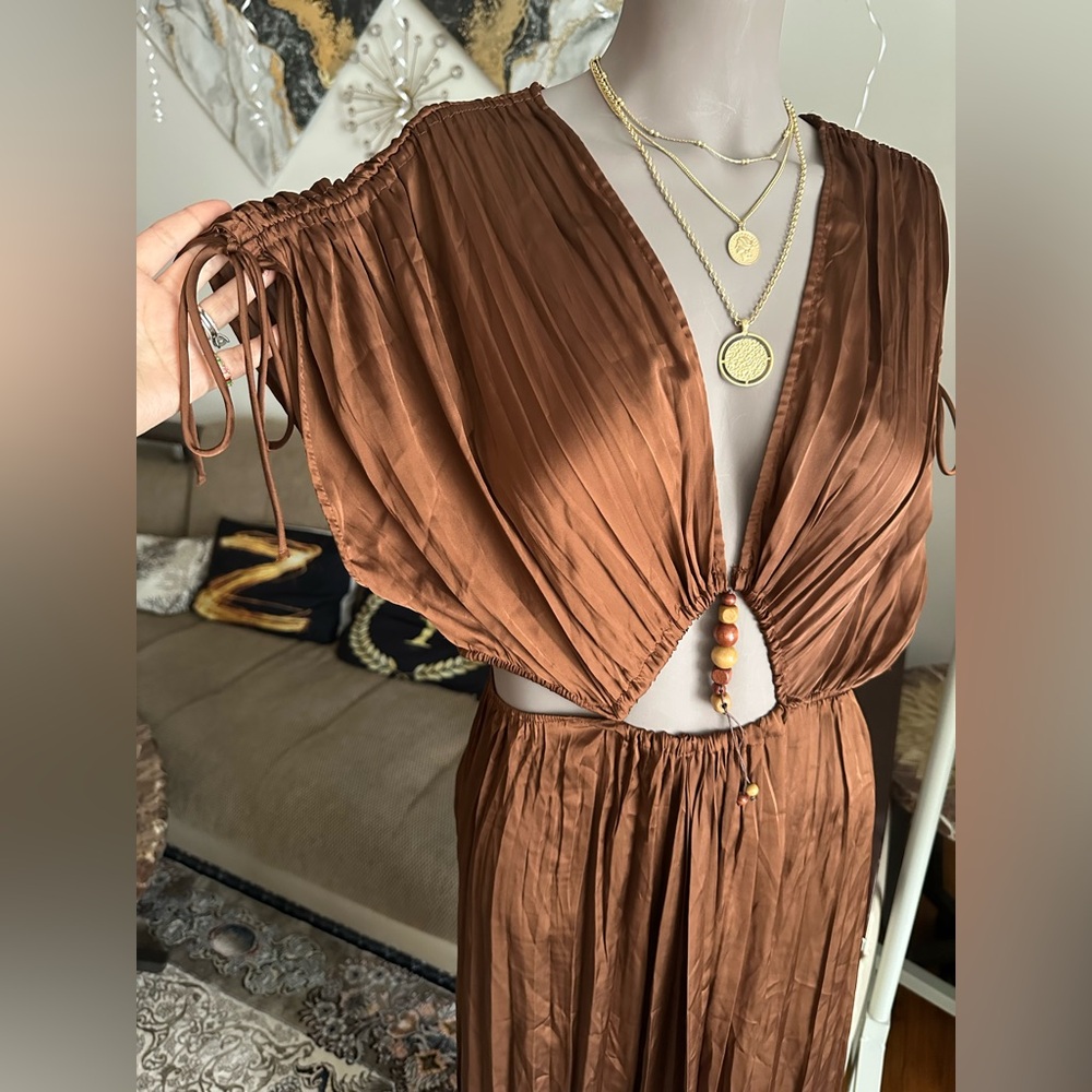 NWT ZARA Elegant Brown Maxi Dress - Picture 3 of 7